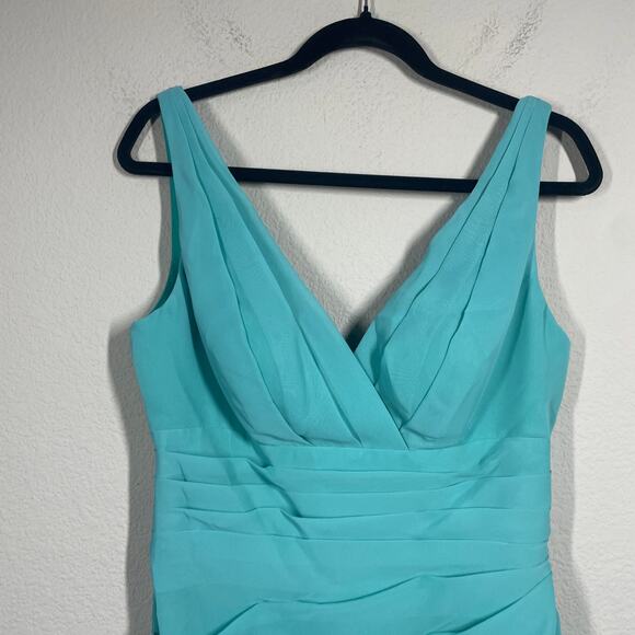 Wtoo 10 Crystal Chiffon Gown Maxi Sheath Dress Teal Mermaid Pleated Hourglass - Picture 3 of 10